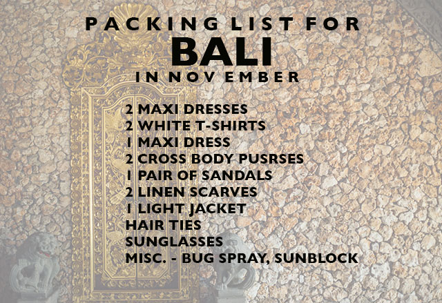 PACKING LIST FOR bali