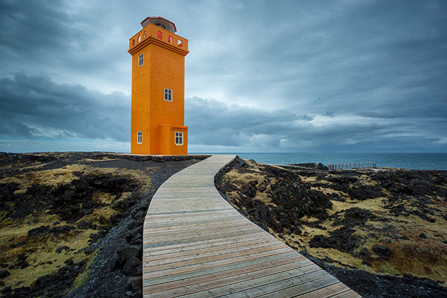 orange lighthouse in Iceland