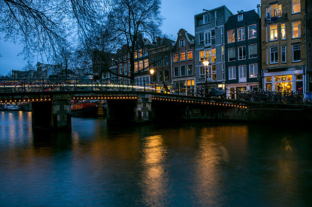 early spring in Amsterdam twilight