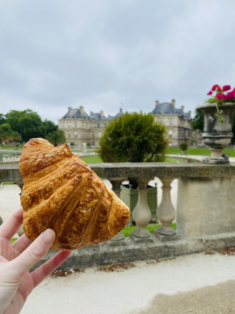 eating croissants in the jardin du Luxembourg paris 